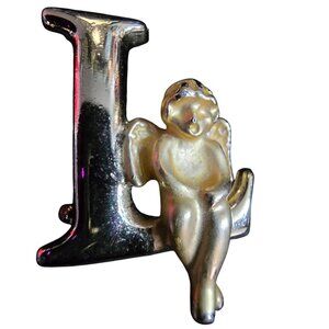 L'Razza Initial "L" Gold- Silver-Tone Angel Brooch Pin